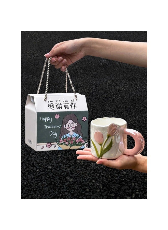 Birthday Gift Girls Send Best Friends Practical Cup Accompanying Gift March 8th Women's Day Send Kindergarten Teachers Advanced Sense-Color:Tulip Flower Sea + Thank You For Having You Gift Box Happy - Image 5